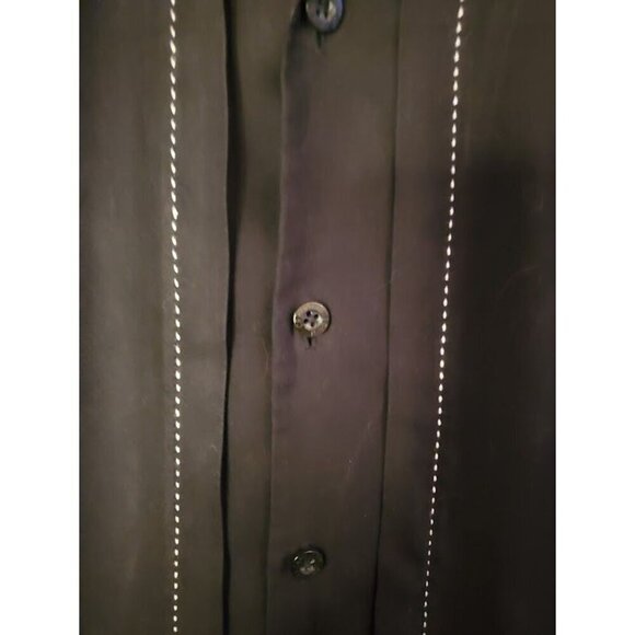 Cezani Mens Silk Button-Up Shirt With Contrast Stitching Size L Black - Picture 5 of 6
